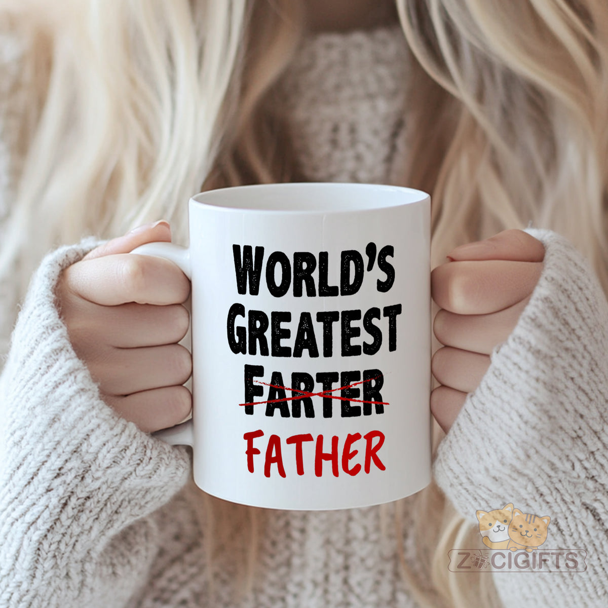 Funny Dad Mug "World's Greatest Farter (I Mean Father)" with ZIGIGIFTS Logo - Humorous Father's Day Gift, Birthday Present, Christmas Coffee Cup for Dad, Grandpa, Husband, White Ceramic Mug with Black Trim