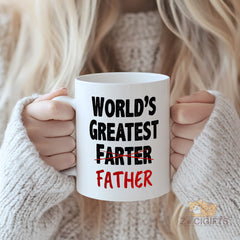Funny Dad Mug "World's Greatest Farter (I Mean Father)" with ZIGIGIFTS Logo - Humorous Father's Day Gift, Birthday Present, Christmas Coffee Cup for Dad, Grandpa, Husband, White Ceramic Mug with Black Trim