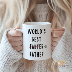 World's Best Farter Father" Mug - Humorously Crossed Out Text with Funny Toot Emoji | Hilarious & Heartwarming Gift for Dad, Father Figure, Husband, Grandpa on Father's Day, Birthday, Retirement, Christmas