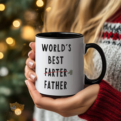 World's Best Farter Father" Mug - Humorously Crossed Out Text with Funny Toot Emoji | Hilarious & Heartwarming Gift for Dad, Father Figure, Husband, Grandpa on Father's Day, Birthday, Retirement, Christmas