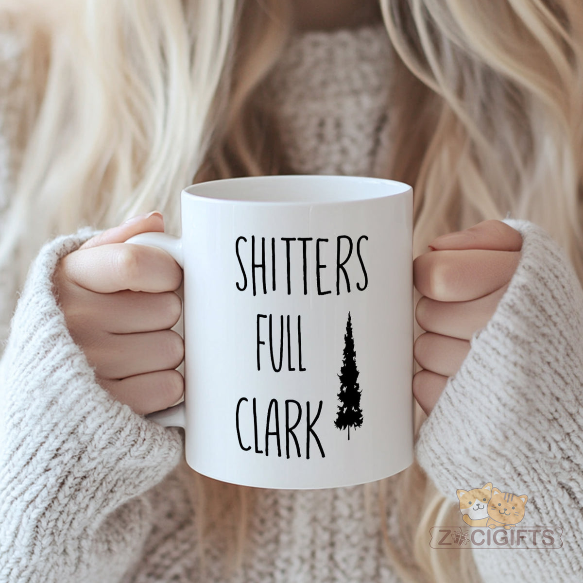 Funny "Shitters Full Clark" Christmas Vacation Mug - Hilarious RV Quote White Coffee Cup with Black Pine Tree, Perfect Holiday Gift for Movie Fans, Family, Friends, Coworkers | Christmas, White Elephant, Secret Santa Gift Idea