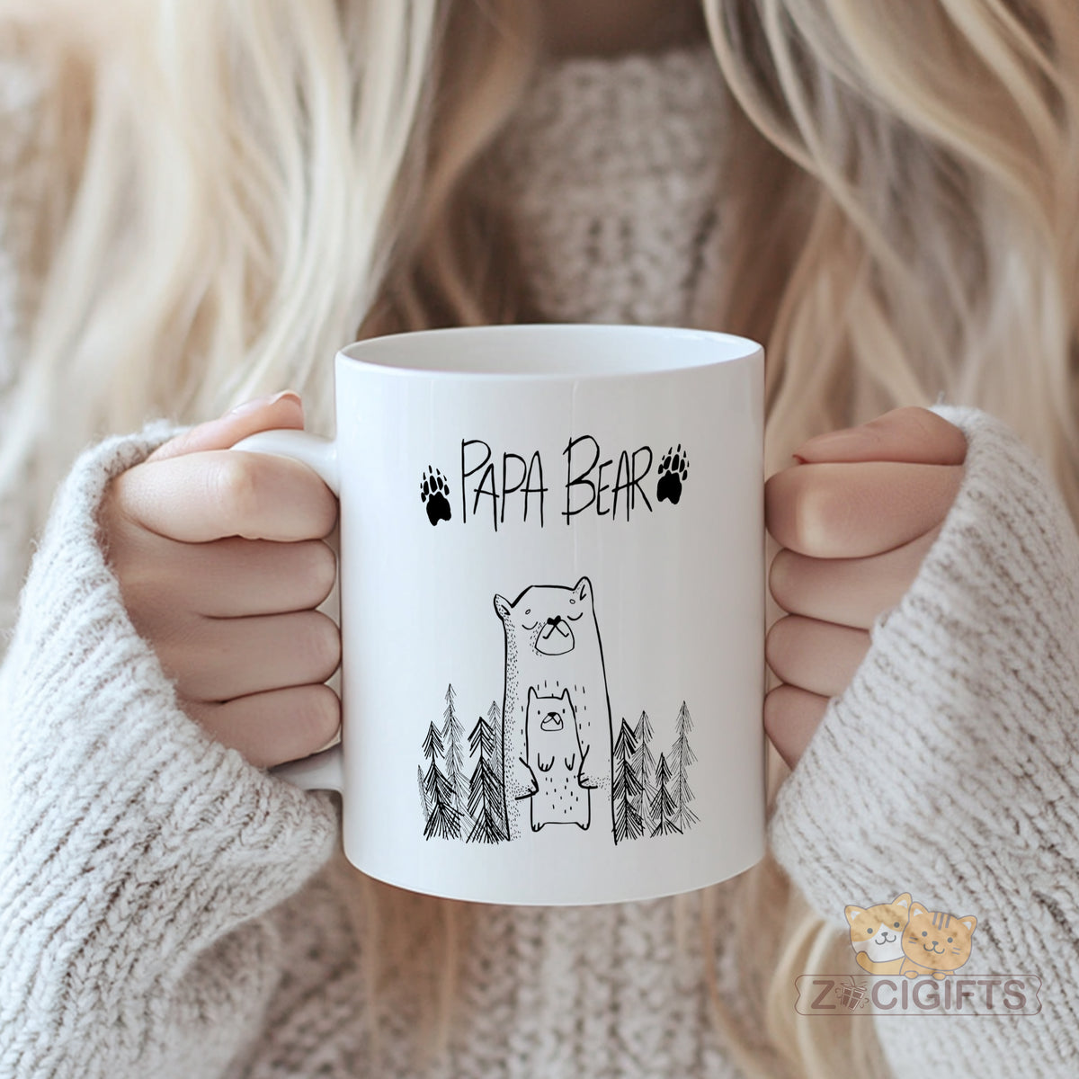 PAPA BEAR Mug with Bear & Cub Forest Design - Heartwarming Gift for Dad, Grandpa, Father Figure, Husband, Bear Lovers - Perfect for Father’s Day, Christmas, Birthday, Anniversary, Valentine’s Day, Thanksgiving Gifts from Family
